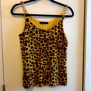 August Silk Leopard Tank Top with Gold Chain Straps